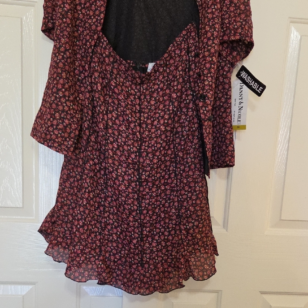 90s Vintage Danny & Nicole Burgundy Pink Floral Short Sleeve Top and Skirt Set - Picture 4 of 5